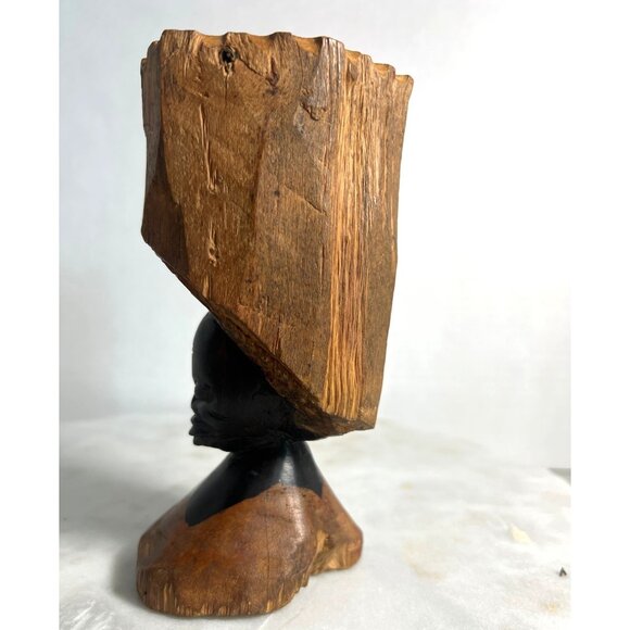 Vtg African Hand-Carved Ebony Wood Female Bust Sculpture Makonde Mpinga Folk Art - Picture 4 of 11